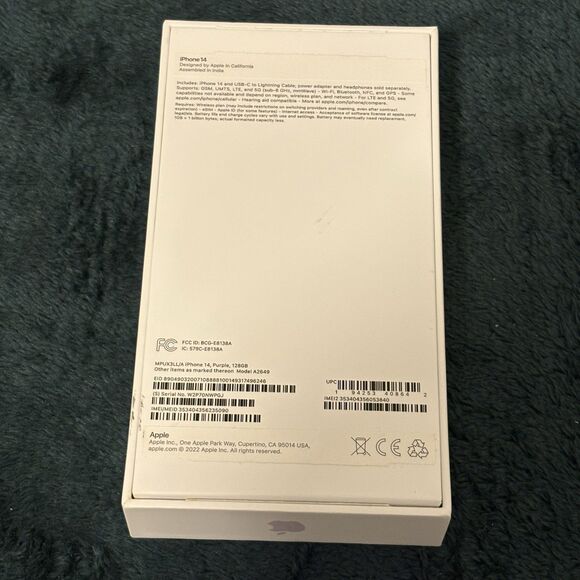 Apple iPhone 14 Purple 128gb BOX ONLY - Picture 3 of 5